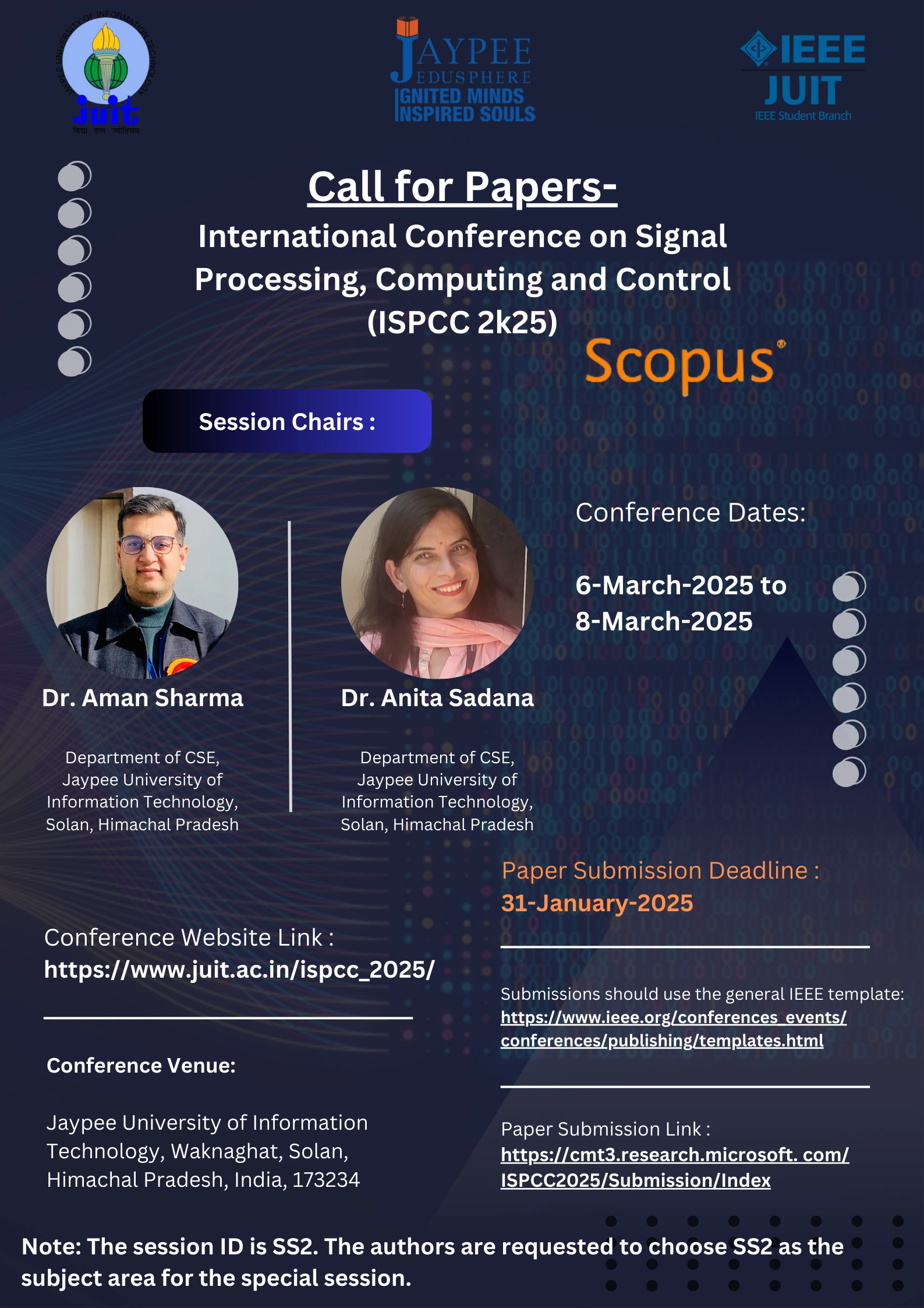 Call for Papers: Special Session on "Intelligent Data Analytics with Computer Vision for Emerging Applications" in ISPCC 2k25 | March 6–8, 2025  | Jaypee University of Information Technology, Waknaghat, India.